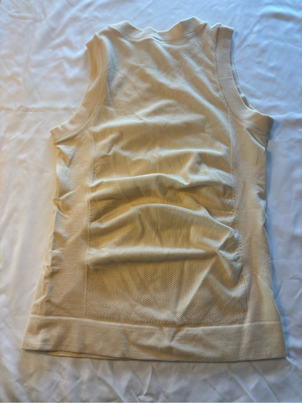 Athleta Foresthill Ascent Cream Sleeveless Mesh-Panel Tank